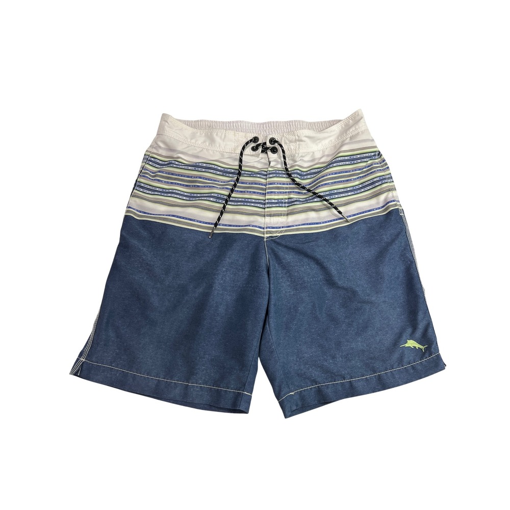 Tommy Bahama Board Shorts Mens Med Blue Striped Swim‎ Trunks Beachwear Relax D32